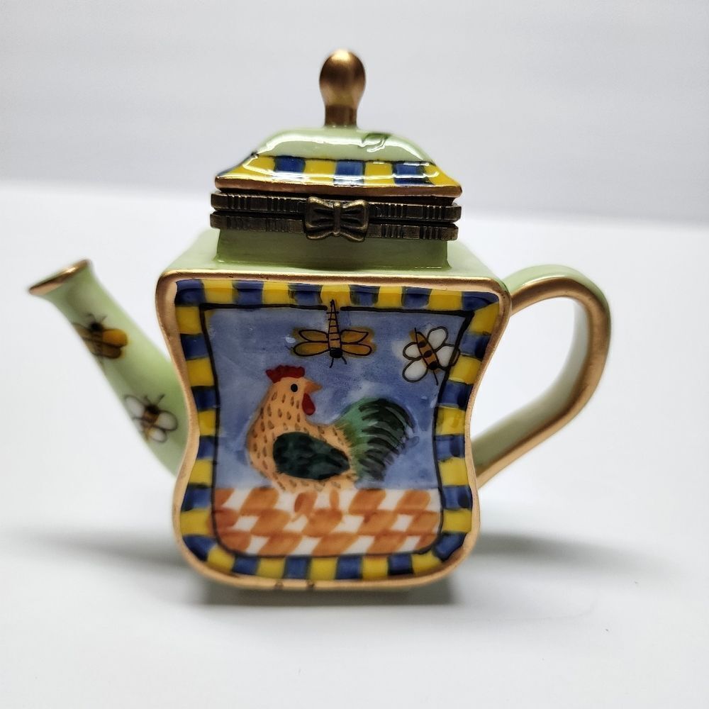 Vintage Ceramic Trinket Box Teapot with Rooster